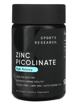 Zinc Picolinate 50mg -Цинк  60 softgels Sports Research 2023-10-6172 фото
