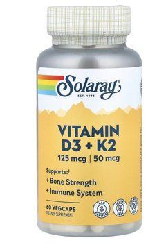Vitamin D-3 & K-2 -Вітамін Д3+К2 60 vcaps Solaray 2023-10-4032 фото